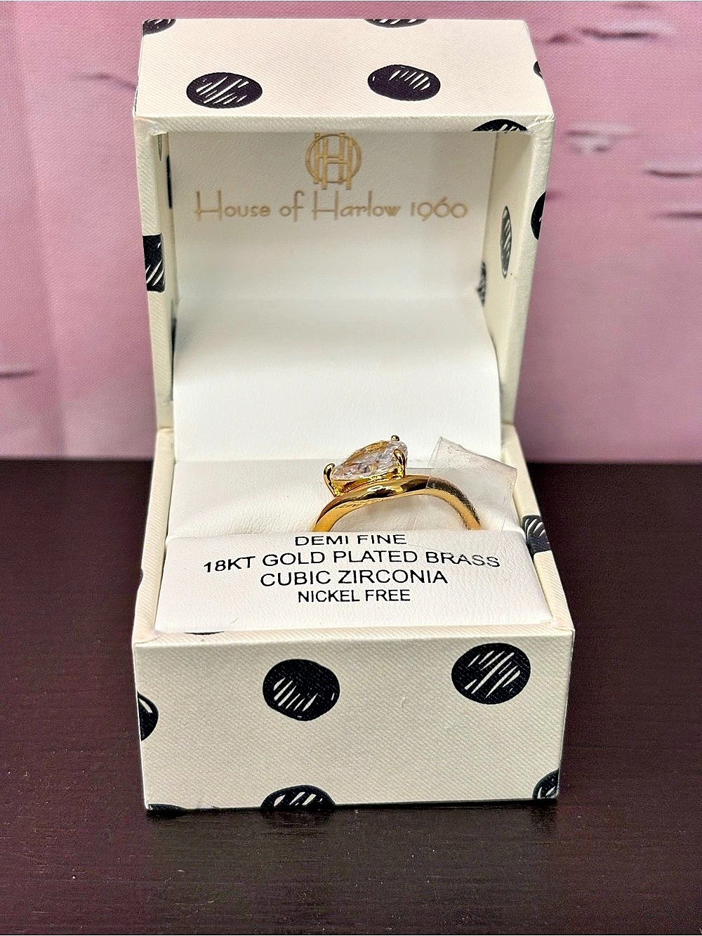 House of Harlow 1960 Demi Fine 18k gold plated brass cubic zirconia. Size 9 NIB